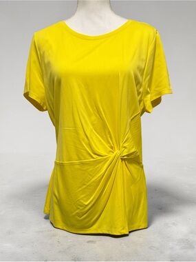 INC International Concepts Bright Yellow Short-Sleeve Knot-Detail Top